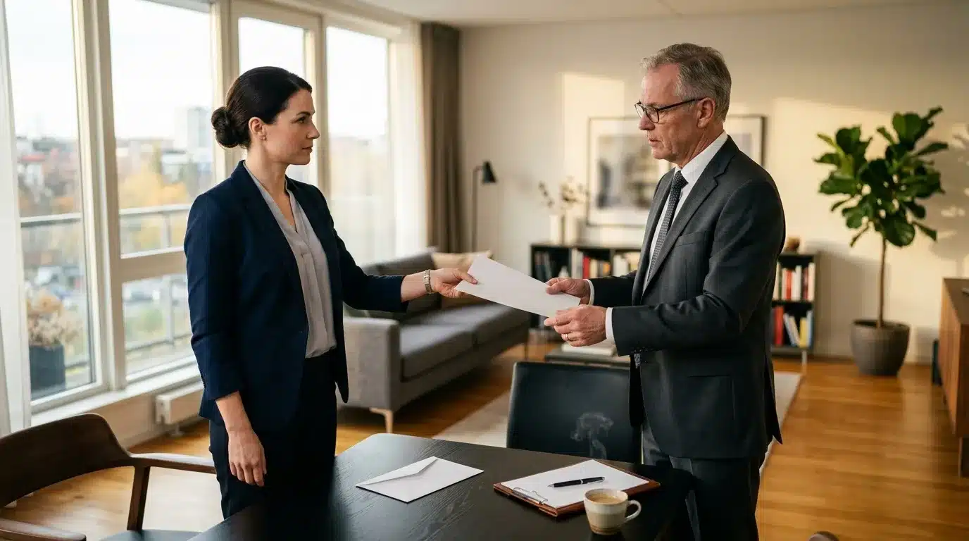 Deux professionnels échangent des documents dans un bureau moderne
