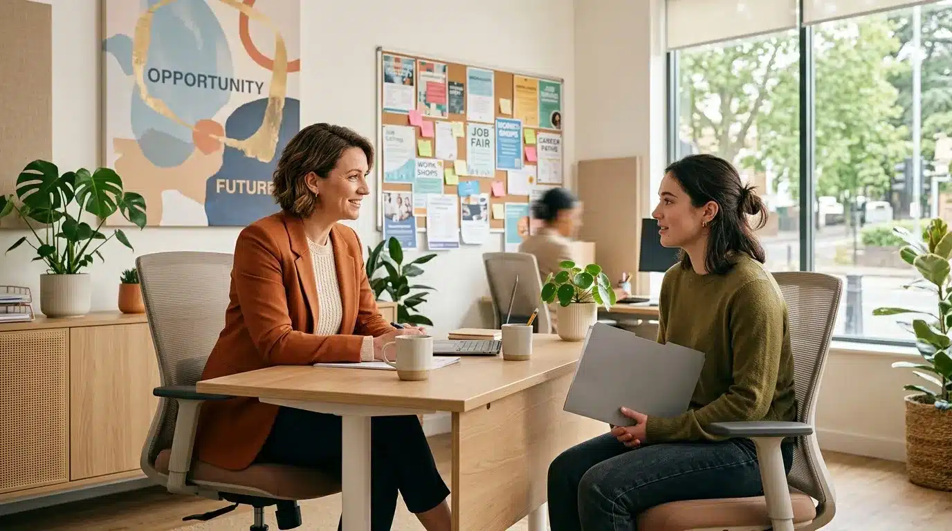 Deux femmes discutent lors d'un entretien professionnel au bureau