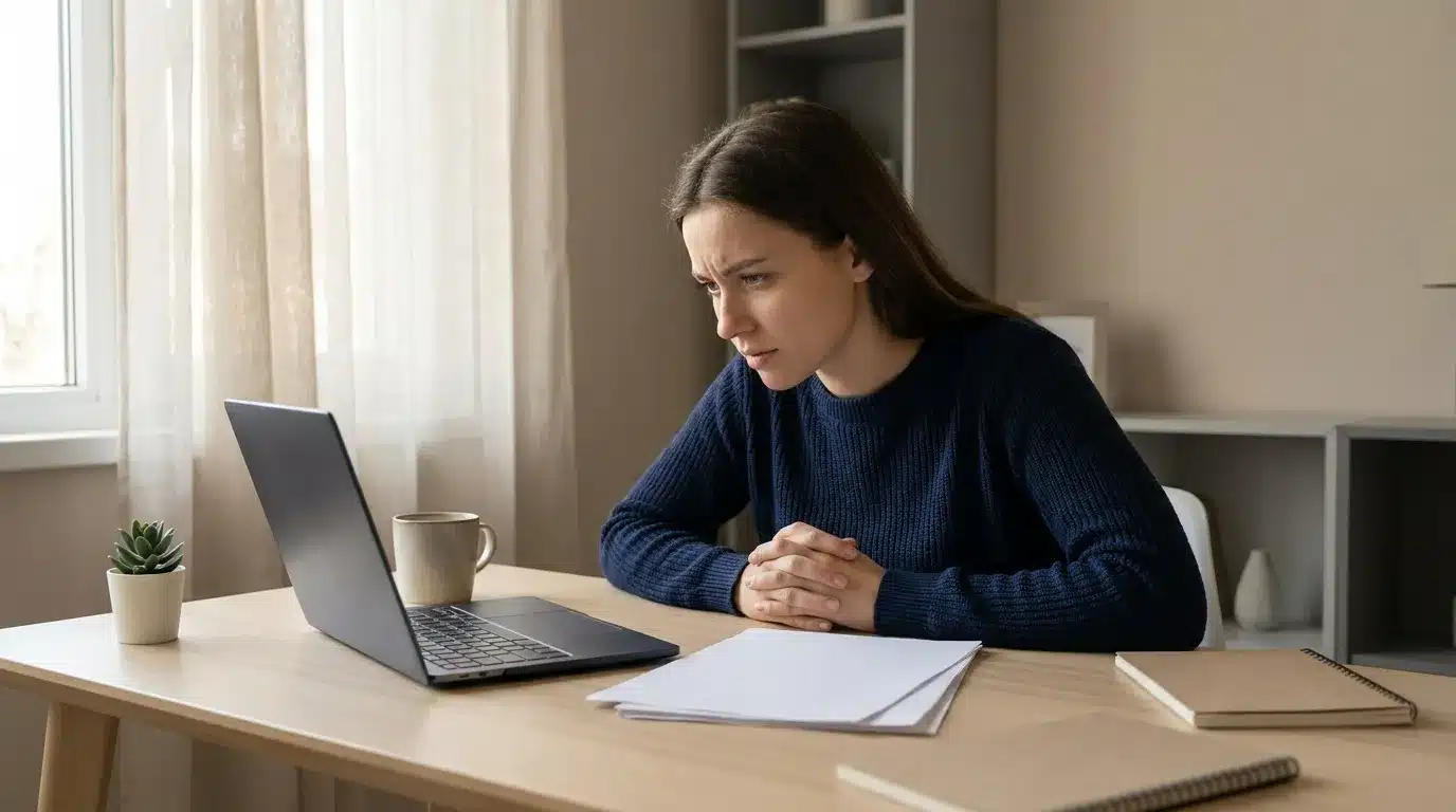 Femme concentrée travaillant sur ordinateur portable au bureau