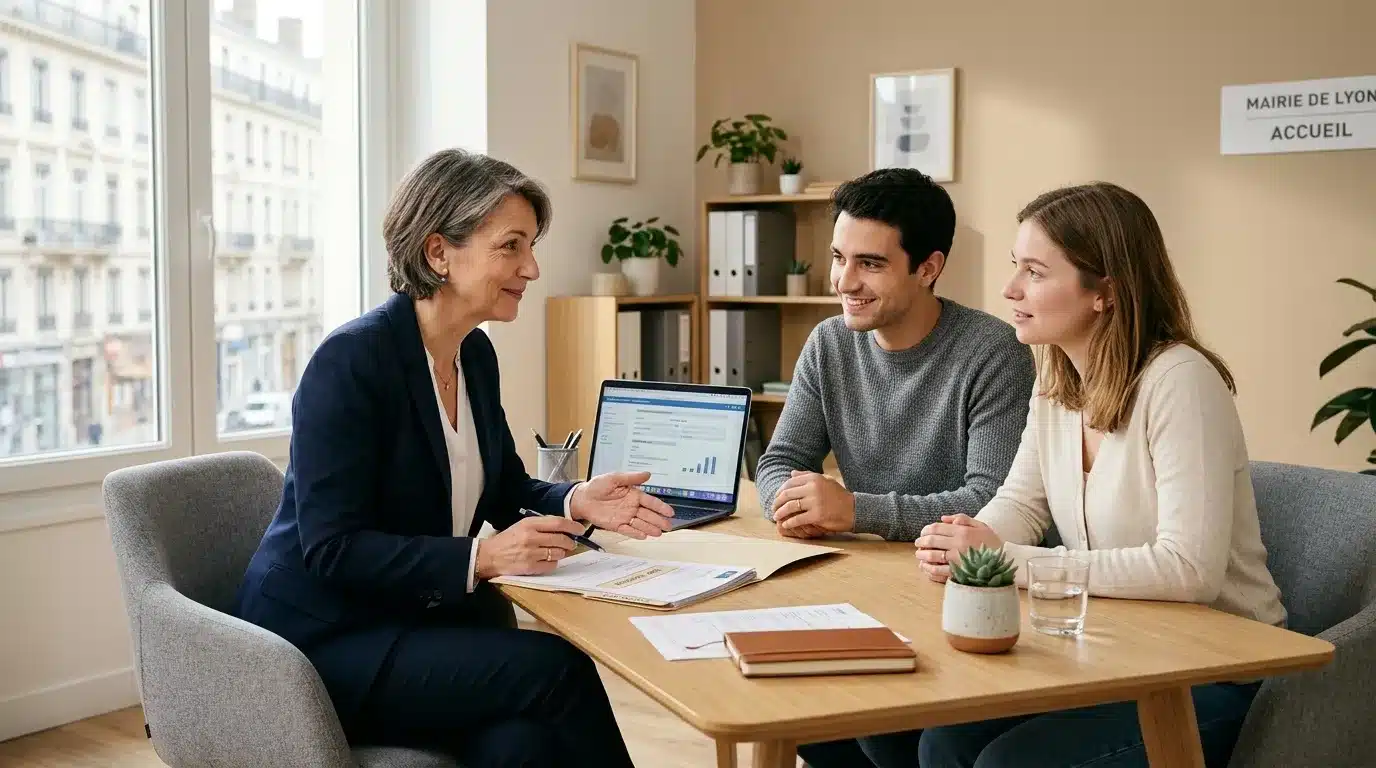 Trois professionnels discutent autour d'une table avec ordinateur portable