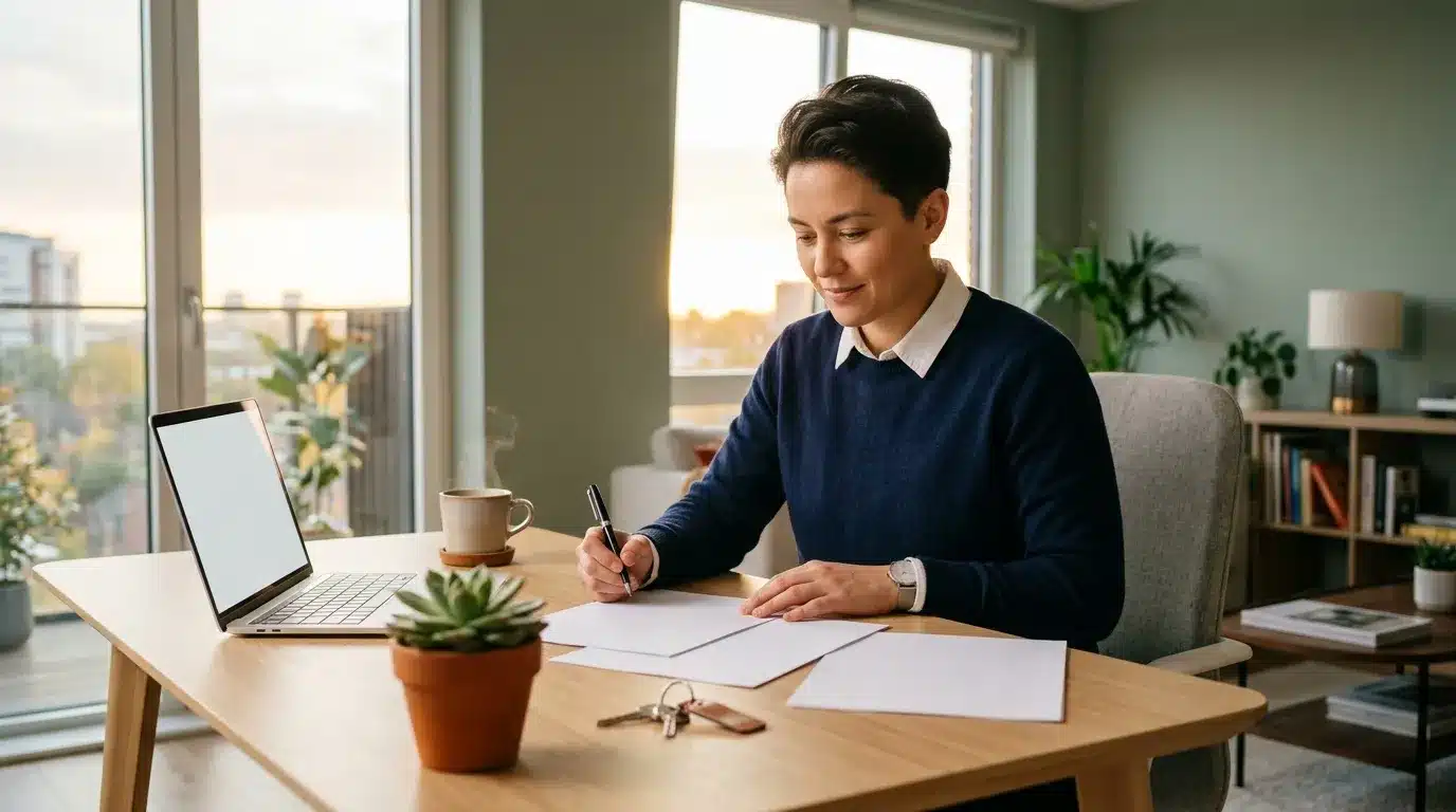 Homme travaillant à son bureau avec laptop et documents