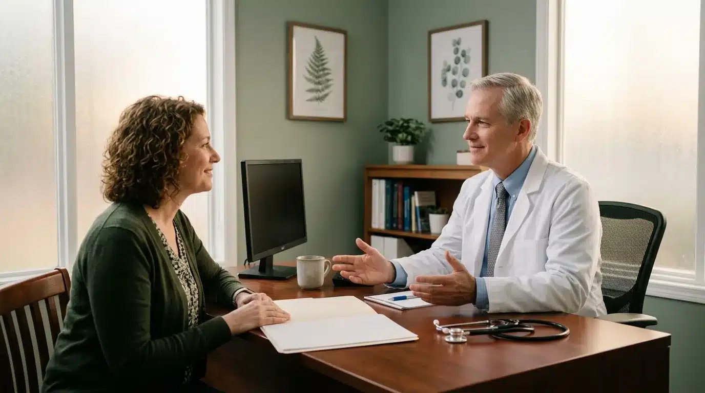 Médecin discutant avec une patiente dans son bureau